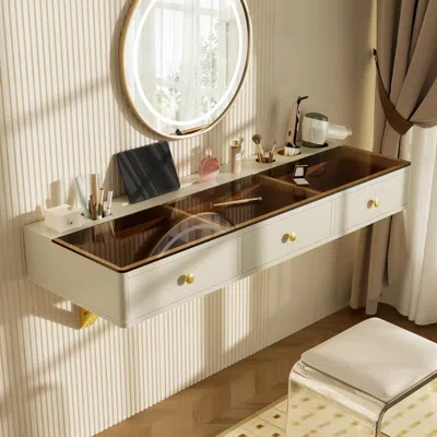 Streamdale Furniture Streamdale Wall-mount Makeup Vanity Desk With Storage & Device Holder In White