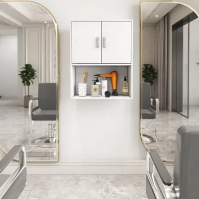 Streamdale Furniture Streamdale Wall Mounted Barber Shampoo Station Storage Cabinet Salon Beauty In White