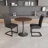 Streamdale Furniture Streamdale Walnut Circular Table W/ 2 Metal Leg Pu Black Dining Chairs