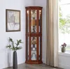 Streamdale Furniture Streamdale Walnut Corner Curio Cabinet With Lights & Adjustable Shelves