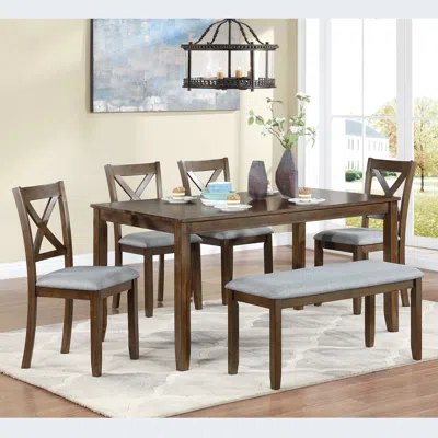 STREAMDALE FURNITURE STREAMDALE WALNUT DINING TABLE SET WITH BENCH FOR 6