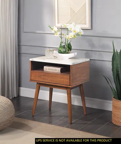 Streamdale Furniture Streamdale Walnut Finish 1 Piece End Table With Faux Marble And Drawer Shelf