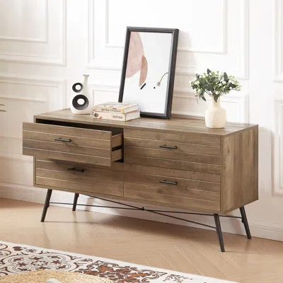 Streamdale Furniture Streamdale Walnut Finish Dresser With Stable X-shaped Feet