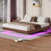 Streamdale Furniture Streamdale Walnut King Led Floating Bed Frame - Wave Texture, Heavy Duty Slats