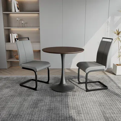 Streamdale Furniture Streamdale Walnut Tulip Dining Set With 2 Gray Pu Chairs
