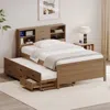 Streamdale Furniture Streamdale Walnut Twin Captain Bed With Headboard Bookcase And Trundle