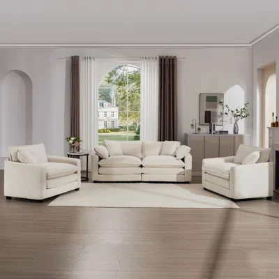 Streamdale Furniture Streamdale Warm And Cozy Sofa Set With Soft Cushions And Pillows, Light Beige Corduroy