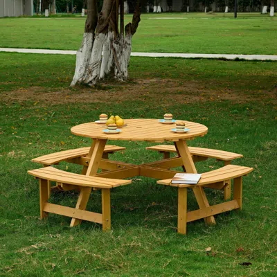 Streamdale Furniture Streamdale Waterproof Picnic Table With Umbrella And Benches In Brown