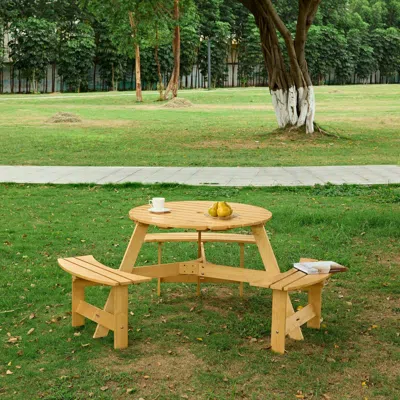 Streamdale Furniture Streamdale Waterproof Picnic Table With Umbrella Hole And Benches For 6 In Brown
