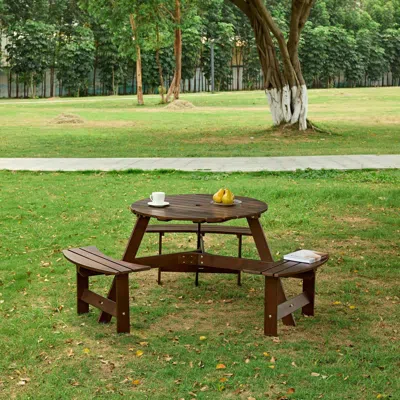 Streamdale Furniture Streamdale Waterproof Picnic Table With Umbrella Hole And Benches For 6
