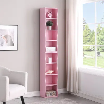 Streamdale Furniture Streamdale Wavy 8-layer Adjustable Bookshelf - Narrow & Multifunctional In Pink