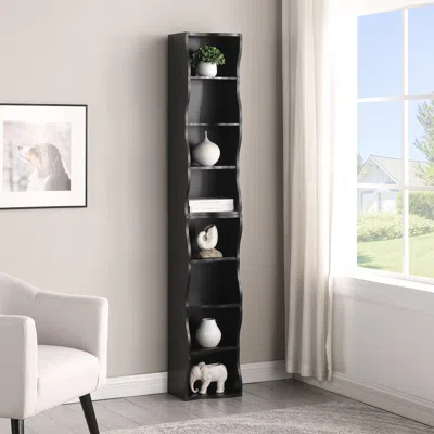 Streamdale Furniture Streamdale Wavy 8-layer Adjustable Bookshelf - Narrow & Multifunctional In Black