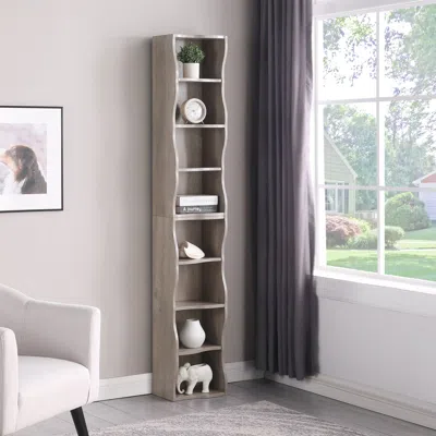 Streamdale Furniture Streamdale Wavy 8-layer Adjustable Bookshelf - Narrow & Multifunctional In Gray