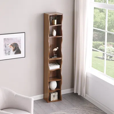 Streamdale Furniture Streamdale Wavy 8-layer Adjustable Bookshelf - Narrow & Multifunctional In Brown