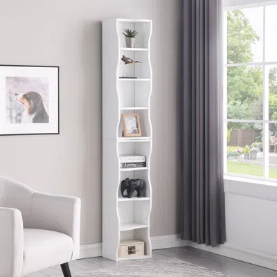 Streamdale Furniture Streamdale Wavy 8-layer Adjustable Bookshelf - Narrow & Multifunctional In White