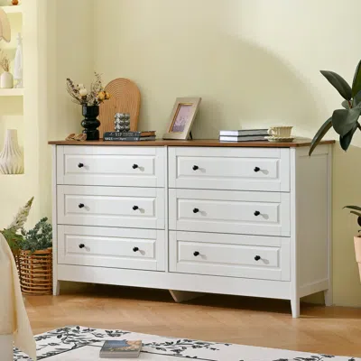 Streamdale Furniture Streamdale White 6-drawer Dresser With Wide Drawer & Metal Handles