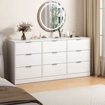 Streamdale Furniture Streamdale White 9 Drawer Dresser, 63" Large Chest Of Drawers