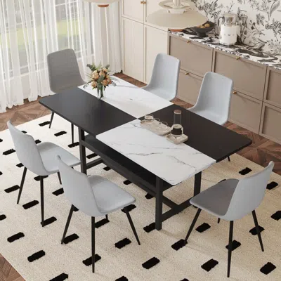 Streamdale Furniture Streamdale White & Black Dining Set With Storage & 6 Chairs