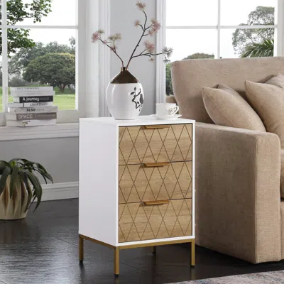 Streamdale Furniture Streamdale White & Natural Mid-century Nightstand With Gold Accents In Brown