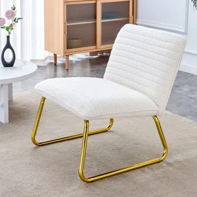 Streamdale Furniture Streamdale White Armless Sofa Chair With Gold Legs. Versatile For Any Space