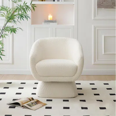 Streamdale Furniture Streamdale White Boucle Swivel Chair, Solid Wood Frame, Modern Armchair