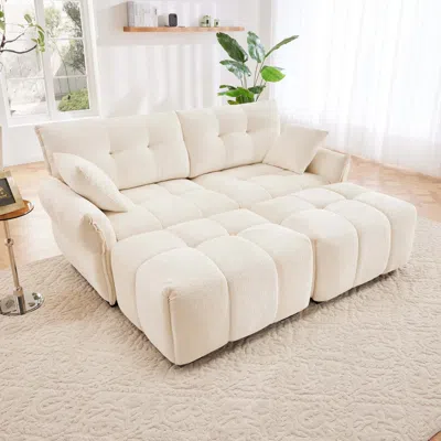Streamdale Furniture Streamdale White Chenille 2-seater Sofa Set With Ottomans & Pillows