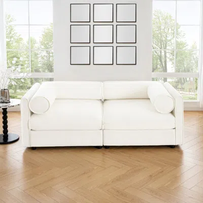 Streamdale Furniture Streamdale White Chenille 2-seater Sofa With Hidden Storage