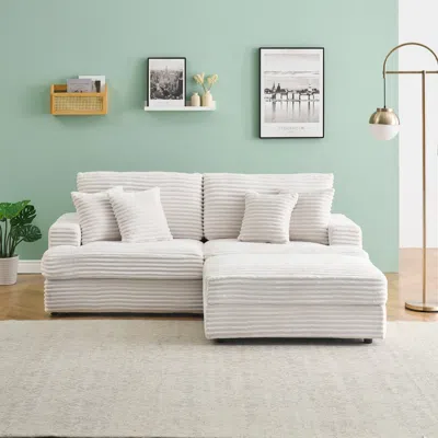 Streamdale Furniture Streamdale White Corduroy Sofa W/ Storage Leg & Pillows