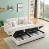 Streamdale Furniture Streamdale White Corduroy Sofa W/ Storage Legs & Pillows