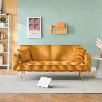 Streamdale Furniture Streamdale White Corduroy Sofa With Pillows - Minimalist Living Room/study