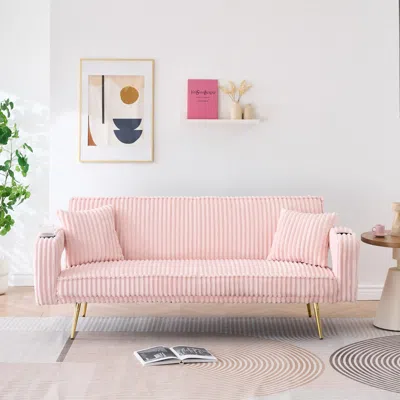 Streamdale Furniture Streamdale White Corduroy Sofa With Pillows - Minimalist Living Room/study