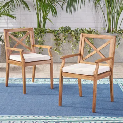 Streamdale Furniture Streamdale White Cushion Patio Dining Chairs - Solid Wood, Water-resistant