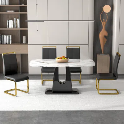 Streamdale Furniture Streamdale White Dining Table And 4 Black Chairs