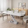 Streamdale Furniture Streamdale White Extendable Dining Table, Metal Base, 4-6 People