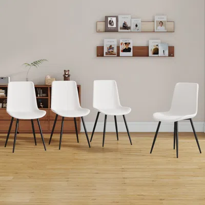 Streamdale Furniture Streamdale White Faux Leather Dining Chairs W/black Metal Legs (set Of 4)