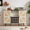 Streamdale Furniture Streamdale White Faux Rattan Barn Door Wine Cabinet With Wine Rack And Wine Glass Rack