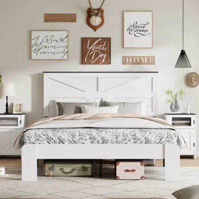 Streamdale Furniture Streamdale White Full Size Wood Platform Bed Frame With Under Bed Storage