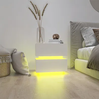 Streamdale Furniture Streamdale White Glossy Bedside Table With Rgb Led And Bluetooth