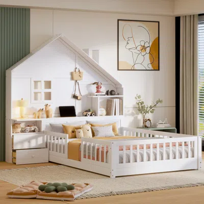 Streamdale Furniture Streamdale White House Bed With Window, Drawers, Shelves, Usb Port