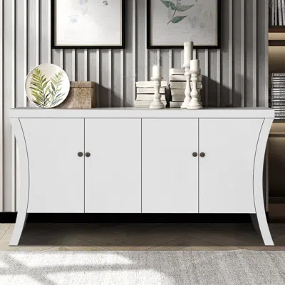 Streamdale Furniture Streamdale White Industrial Credenza With Wooden Legs