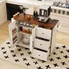 Streamdale Furniture Streamdale White Kitchen Island Cart With Foldable Tabletop & Storage