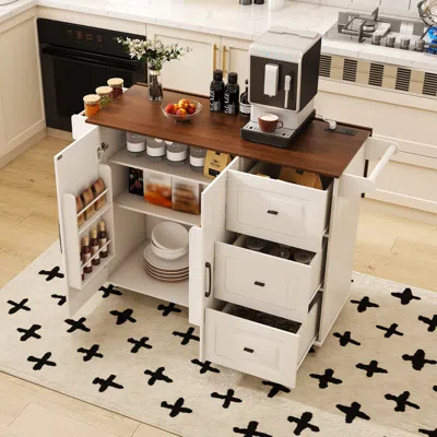 Streamdale Furniture Streamdale White Kitchen Island Cart With Foldable Tabletop & Storage