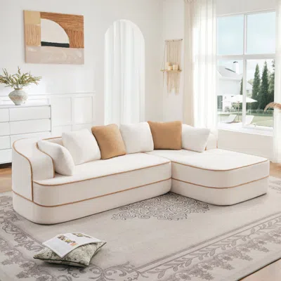 Streamdale Furniture Streamdale White L-shaped Teddy Fabric Sofa With Chaise - No Assembly Required
