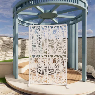 Streamdale Furniture Streamdale White Leaf Metal Privacy Screen 3.8x6ft
