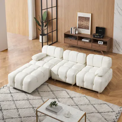Streamdale Furniture Streamdale White Leatherette Sofa With Metal Legs And Pillows