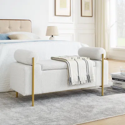 Streamdale Furniture Streamdale White Linen Upholstered Bench With Iron Legs