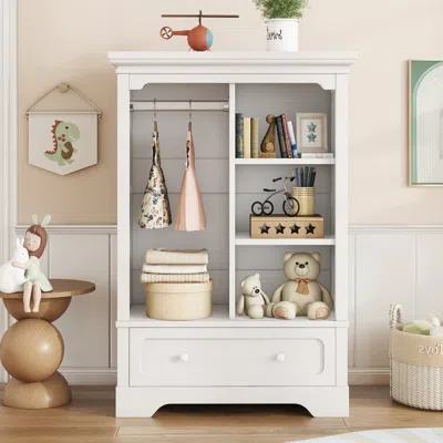 Streamdale Furniture Streamdale White Low Children's Wardrobe With Drawer & Shelves