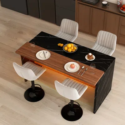 Streamdale Furniture Streamdale White Marble Look Kitchen Island With Led Lighting