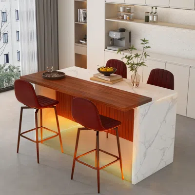 Streamdale Furniture Streamdale White Marble Look Kitchen Island With Led Lighting