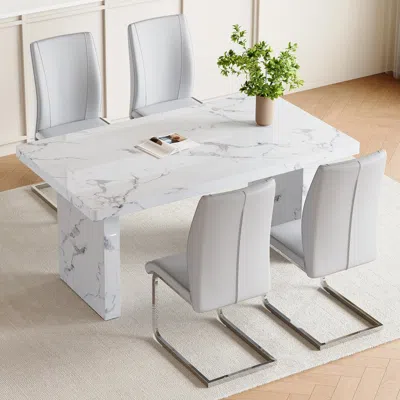 Streamdale Furniture Streamdale White Marble Table & Gray Pu Chairs - 4 Seat Dining Set